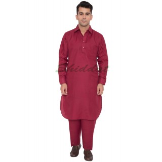 Cotton Pathani Suit- Mexican Red colored