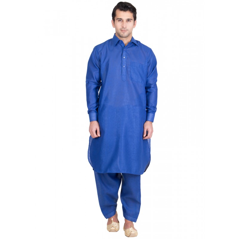Pathani Suit online- Royal Blue Colored Pathani kurta for men