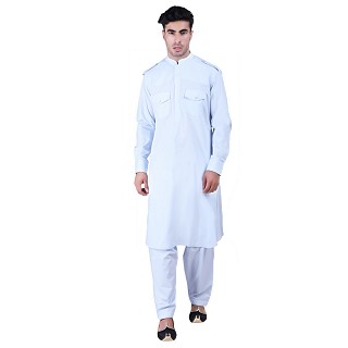 Cotton Pathani Suit with mandarin collar- Sky Blue