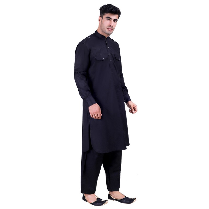 Black Pathani Suit for men online in India Cotton fabric