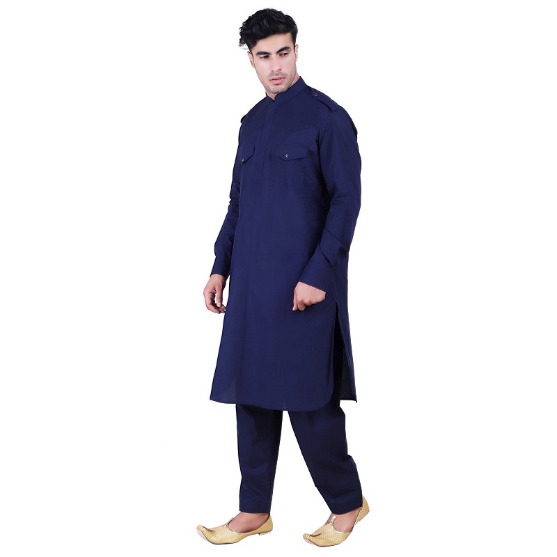 Pathani Suit with mandarin collar for men online in India Cotton fabr