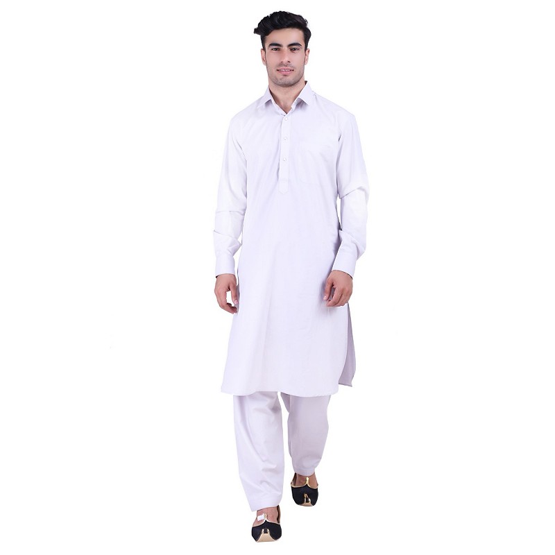 Pathani Suit For Men Khan Dress With Regular Collar At Www Shiddat Com The man has worn white dhoti with the golden border on it. pathani suit for men with regular collar grey