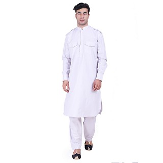 Cotton Pathani Suit with mandarin collar- Light Grey