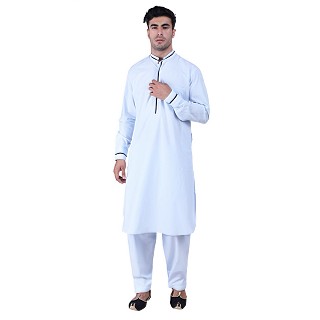 Designer Pathani Suit with mandarin collar- Sky Blue