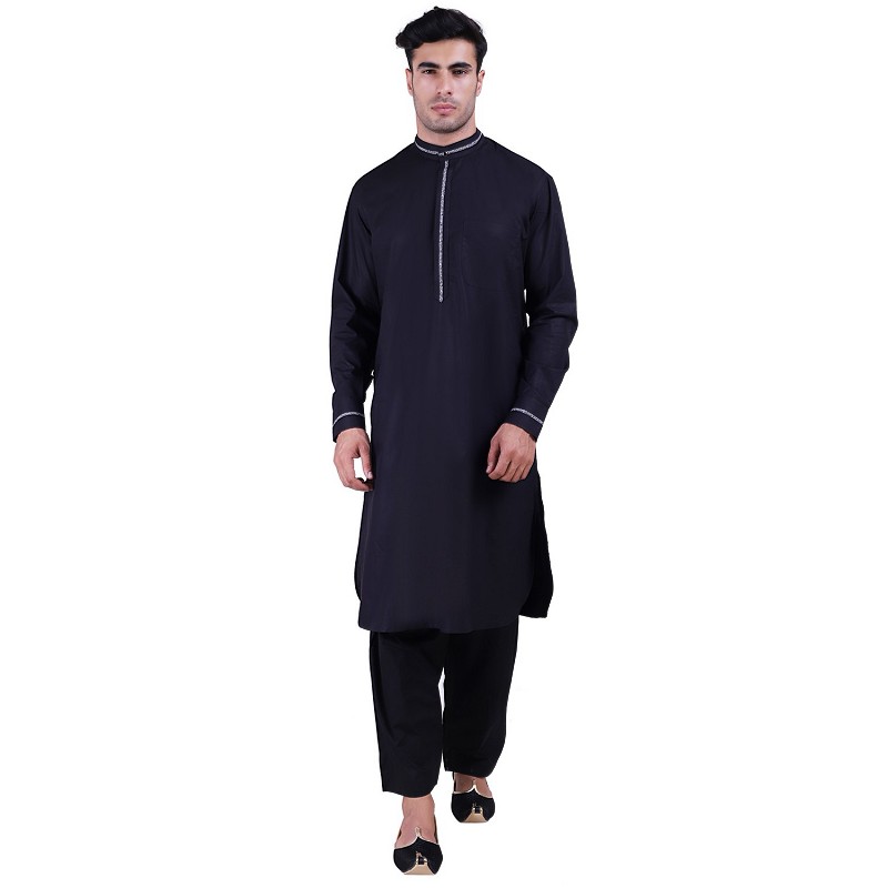 Black Cotton Pathani Suit With Mandarin Collar For Men Online At Shidda It is best suited for formal occasions. designer pathani suit with mandarin collar black