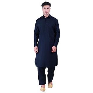 Pathani suit for men with regular collar- Navy Blue