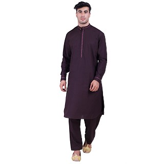 Designer Pathani Suit with mandarin collar- Purple