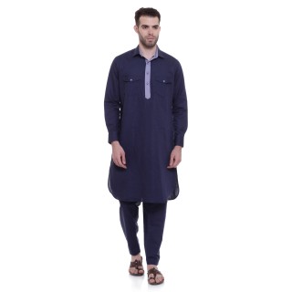 Pathani Suit -Navy Blue Cotton Fabric