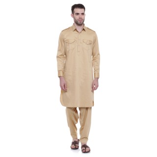 Pathani Suit -Khaki Cotton Fabric