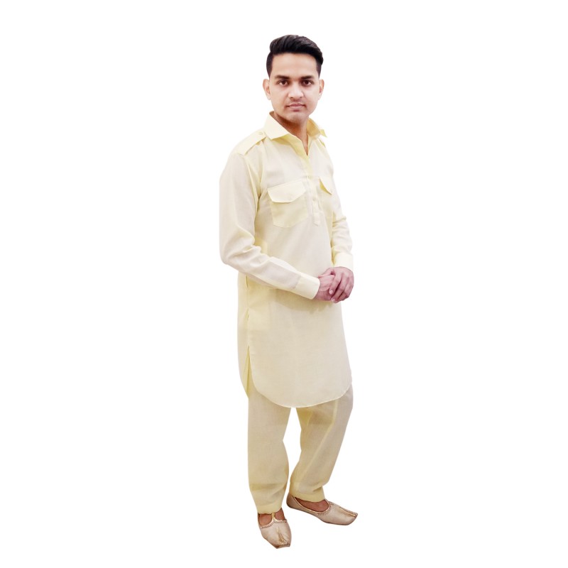 Pathani Suit- Lemon Colored Pathani suit online at Shiddat.com