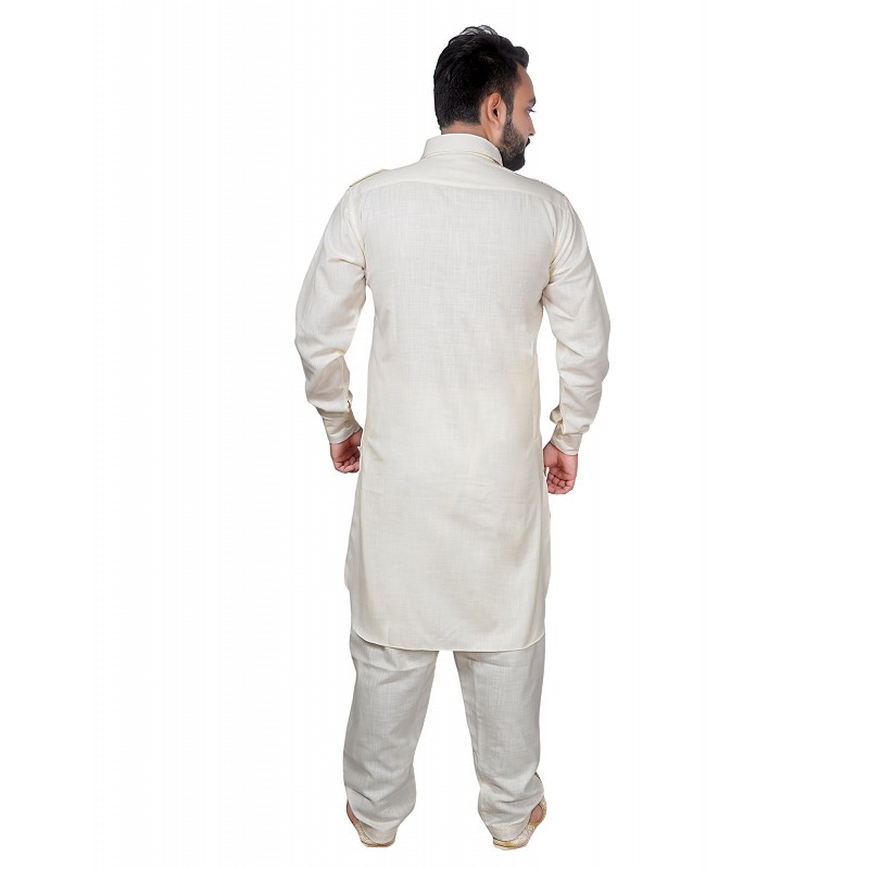 Pathani Suit- Off White Colored Pathani suit online at Shiddat.com