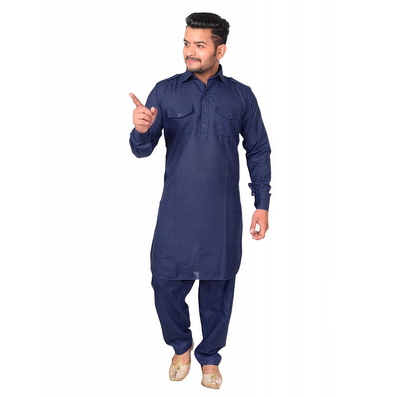 Pathani Suit- Navy Blue Colored Pathani suit online at Shiddat.com