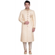 Classic Almond Colored Resham Jacquard Sherwani  Classic Almond Colored Resham Jacquard Sherwani