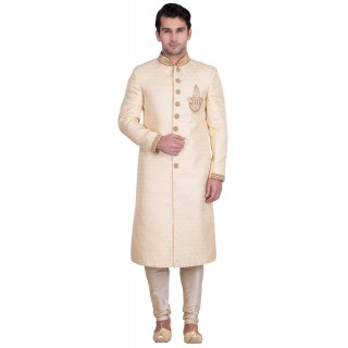  Classic Almond Colored Resham Jacquard Sherwani