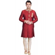 Elegant Brick Red Colored Resham Jacquard Sherwani  Elegant Brick Red Colored Resham Jacquard Sherwani