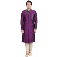 Sherwani- Violet Colored Resham Jacquard   Sherwani- Violet Colored Resham Jacquard