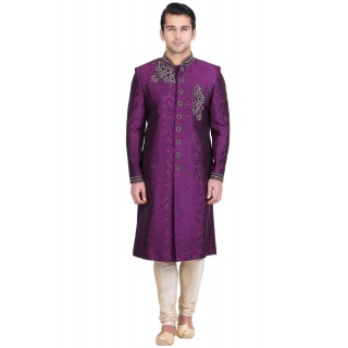  Sherwani- Violet Colored Resham Jacquard 