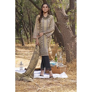 Raushan Dove Green Unstitched Cotton Lawn Suits