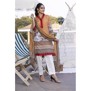 Raushan Dusky Orange Unstitched Cotton Lawn Suits