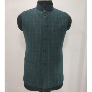 Woolen Waistcoat for Men- Green checks