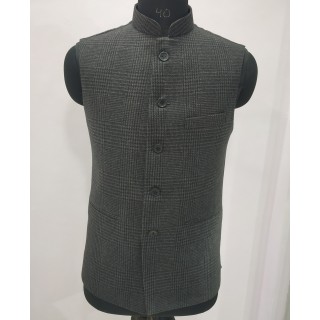 Woolen Waistcoat for Men- Grey checks