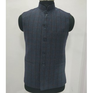 Woolen Waistcoat for Men- Blue checks