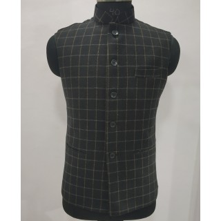 Woolen Waistcoat for Men- Black checks