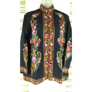 Kashmiri Woolen Jacket- Green & Pink embroidery work