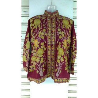 Kashmiri Woolen Short Jacket - Maroon Color with embroidery work