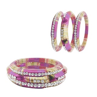 Rajasthani Set Of 6 Lac Bangles With Kada Set Of Women (Hot Pink Color)