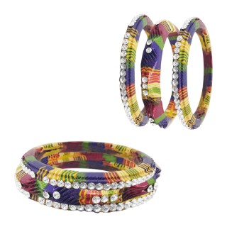 Rajasthani Set Of 6 Lac Bangles With Kada Set Of Women (Multi Color)