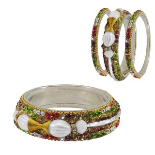 Unique Set Of 6 Metal Bangles With Kada Set Of Women (Multi Color)