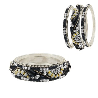 Unique Set Of 6 Metal Bangles With Kada Set Of Women (Black Color)