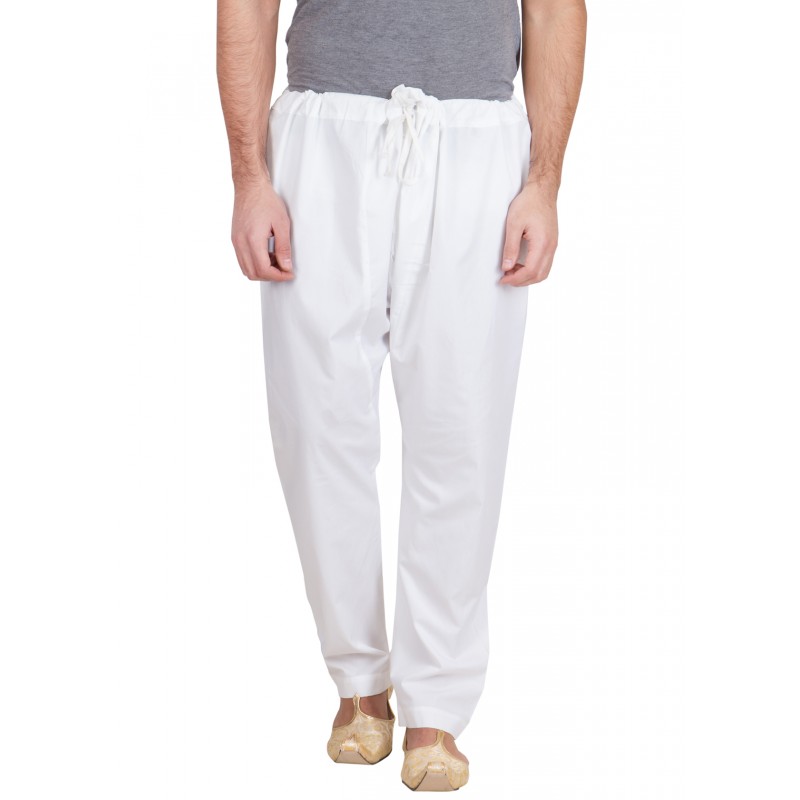 Pajama online- Buy solid white regular fit pajama in cotton fabric