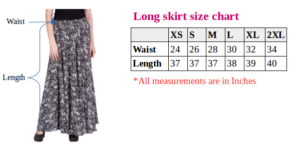 Long skirt size chart