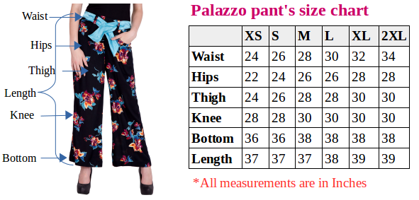 Palazzo size chart