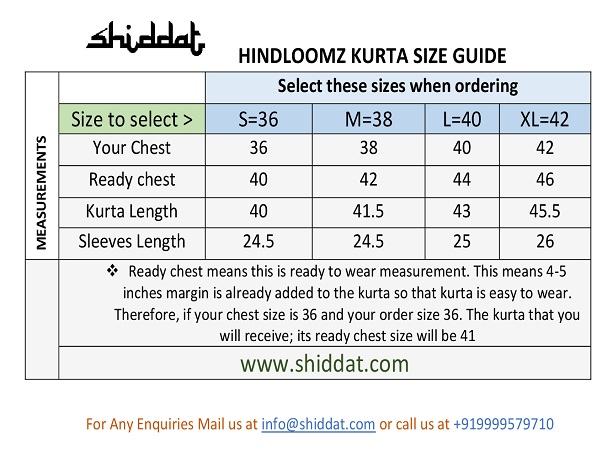 Kurta Pyjama Size Chart