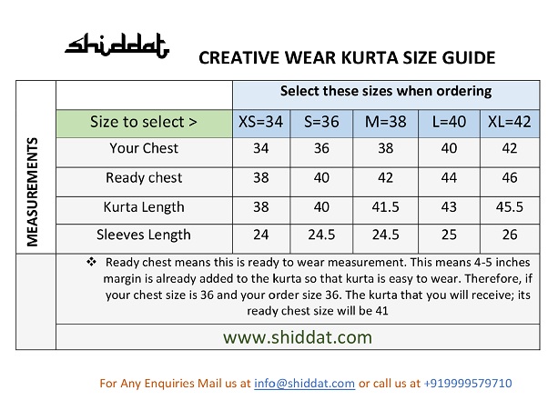 Kurta size chart